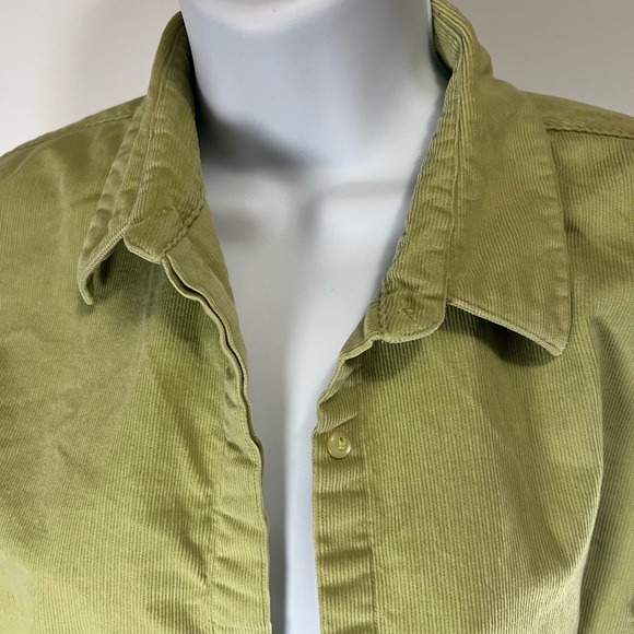 LL Bean Corduroy Soft Button Up Shirt Woman’s Size Large Olive Green White Spot - Picture 3 of 8